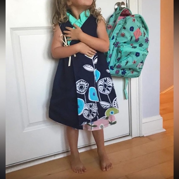 Other - Kimono Girls Dress Navy Aqua Ruffle Vibrant Floral Reversible Adjustable Size 5